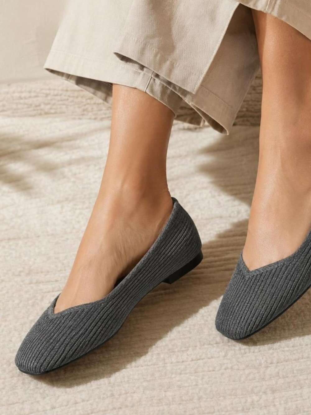 Vivaia Square-Toe V-Cut Flats (Margot 2.0) In Grey, 38